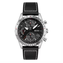 Boss Gents BOSS Pilot Edition Chrono Black Leather Strap Watch