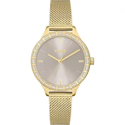 Hugo Ladies HUGO #FLASH Light Gold Mesh Strap Watch