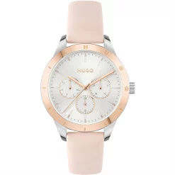 Hugo Ladies HUGO #FRIEND Pink Leather Strap Watch