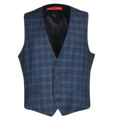 Hugo Slim Fit Navy Check Suit Waistcoat